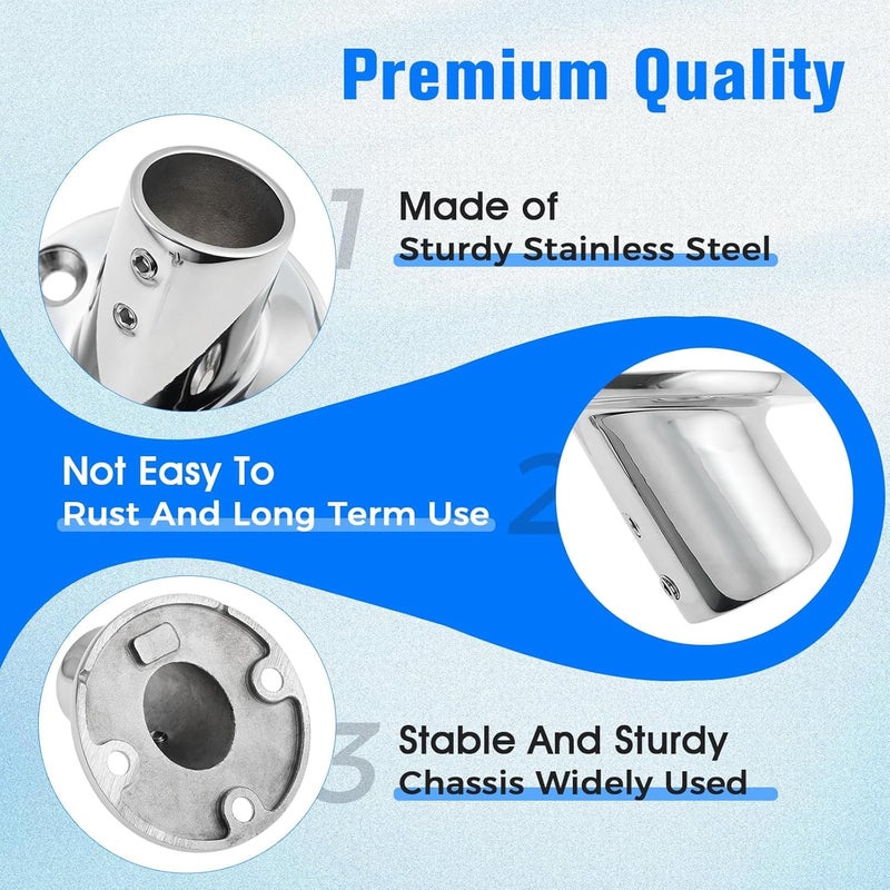 DRELD Heavy Duty Marine Boat Handrail Round Base for 60 Degree 7/8 inch, Stainless Steel Round Base Boat Hand Rail Fitting Tube for Rowing Boats Yachts - Image 3